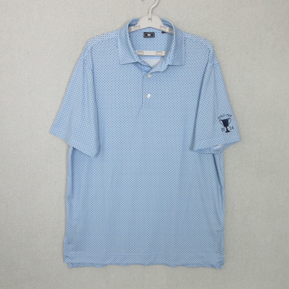 FootJoy Polo Shirt Mens Large Blue Geometric Diamond Print 2024 Polo Cup Stretch